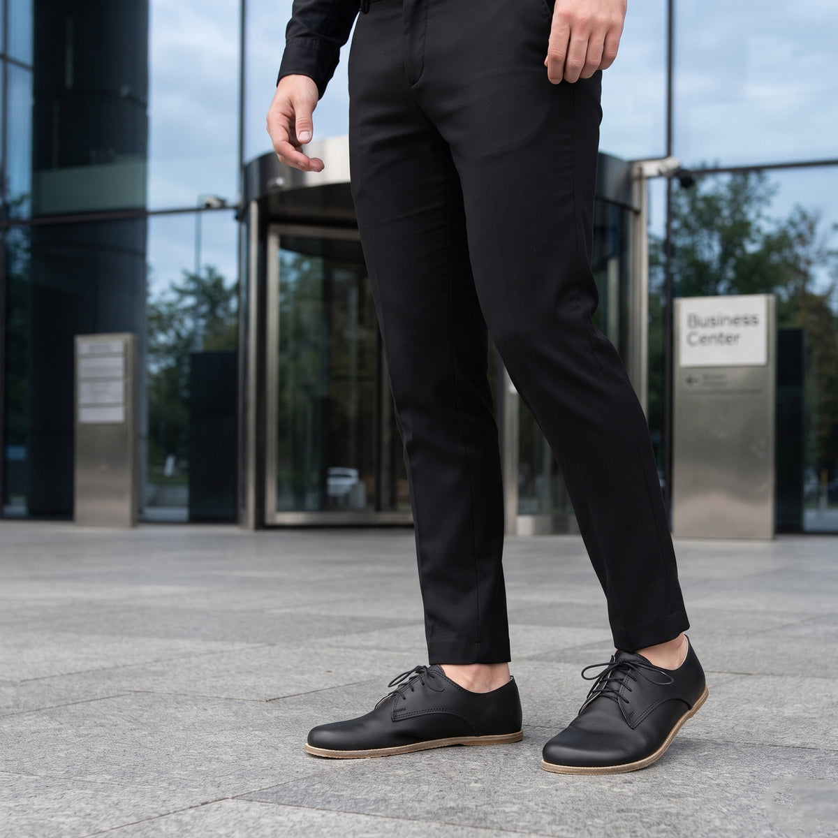 Smooth Barefoot Oxford Shoes – Classic Sole — Leather Sole – Black