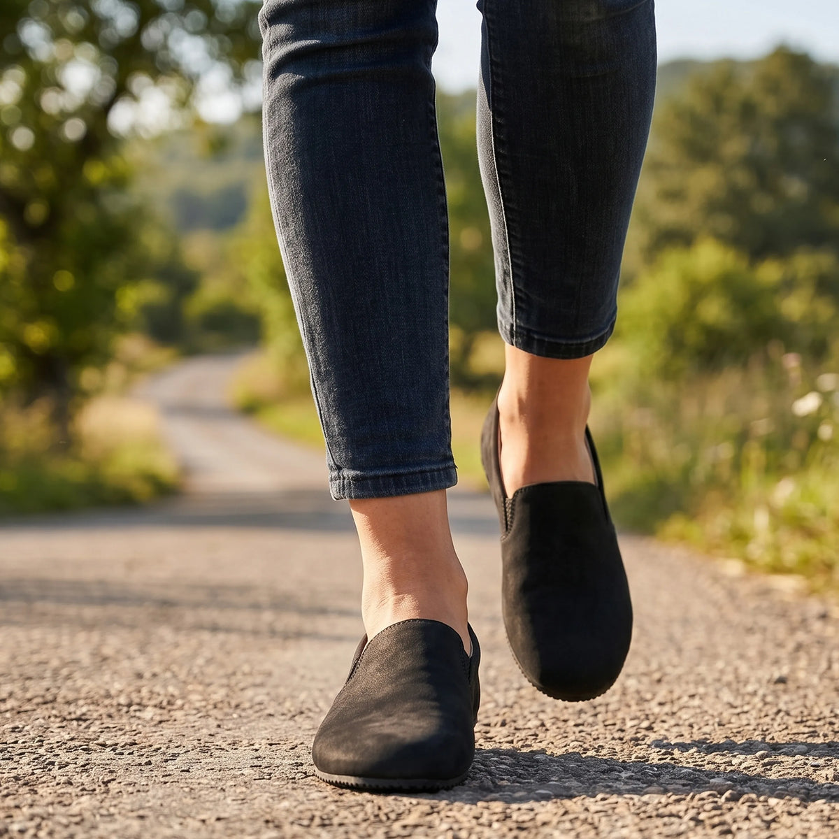 Nubuck Barefoot Slip-On Shoes – Rubber Sole – Black