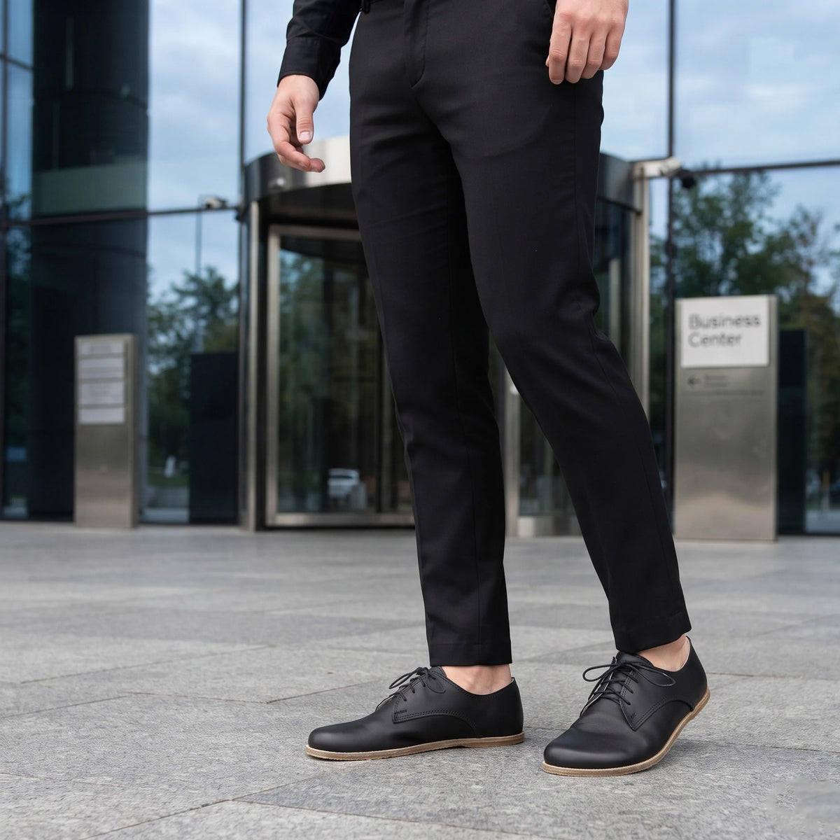 Smooth Barefoot Oxford Shoes — Leather Sole – Black