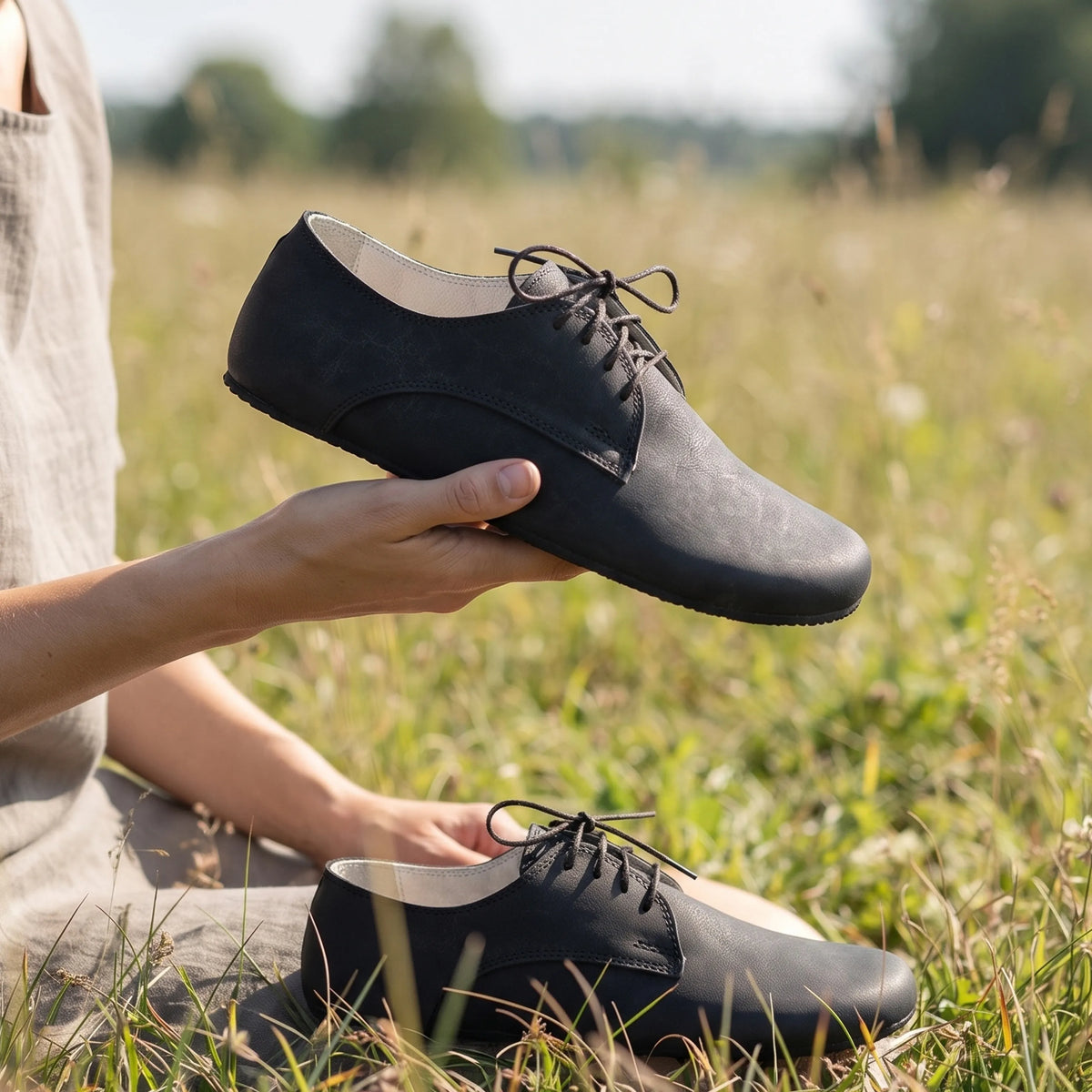 Crazy Barefoot Oxford Shoes – Rubber Sole – Black