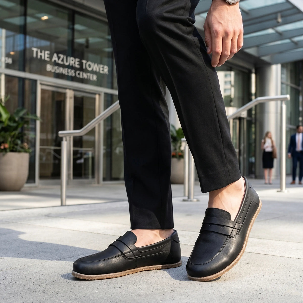Smooth Barefoot Penny Loafer Shoes – Classic Sole — Leather Sole – Black