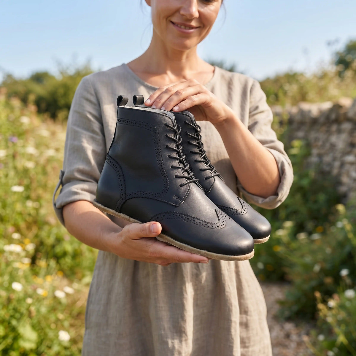 Smooth Barefoot Moccasin Boots Shoes – Classic Sole — Leather Sole – Black