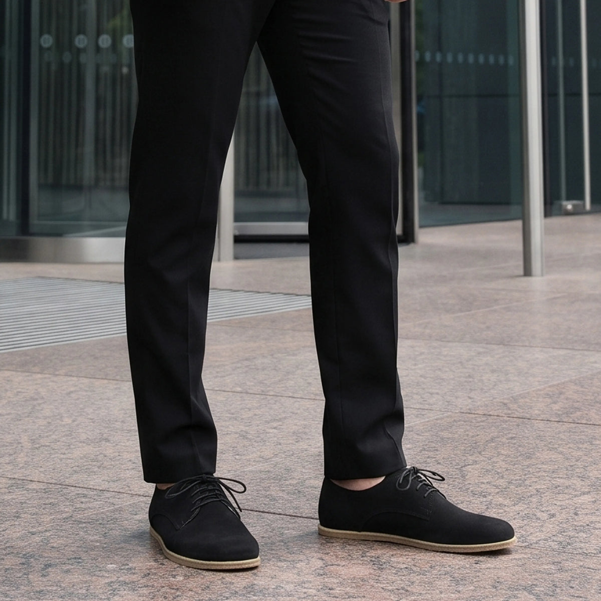 Nubuck Barefoot Oxford Shoes – Classic Sole — Leather Sole – Black