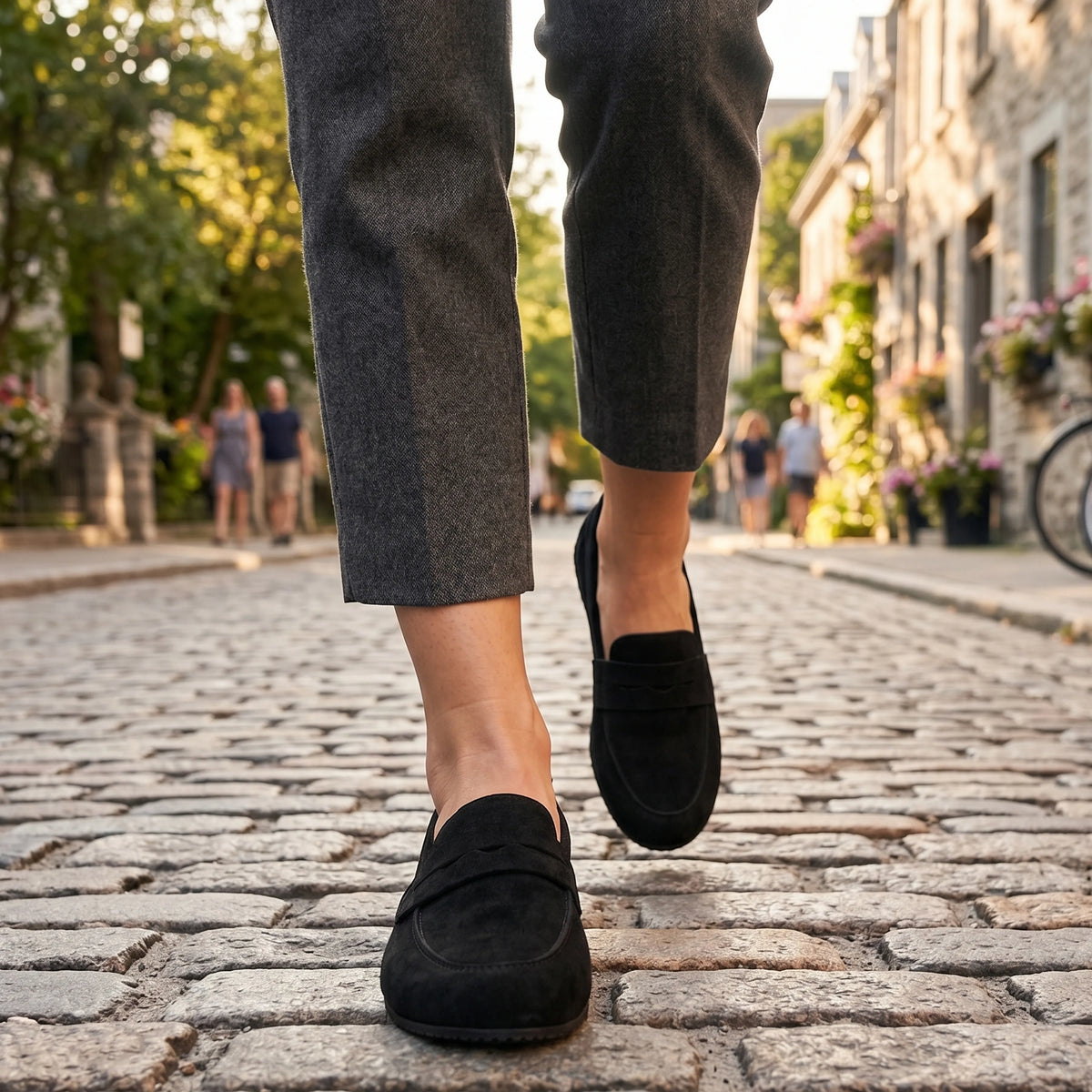 Suede Barefoot Penny Loafer Shoes – Rubber Sole – Black