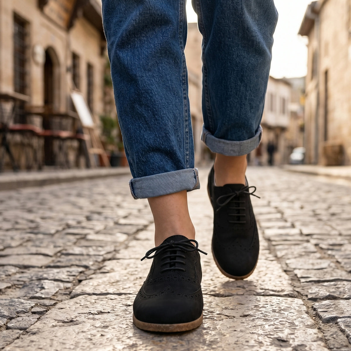 Nubuck Barefoot Moccasin Shoes – Classic Sole — Leather Sole – Black