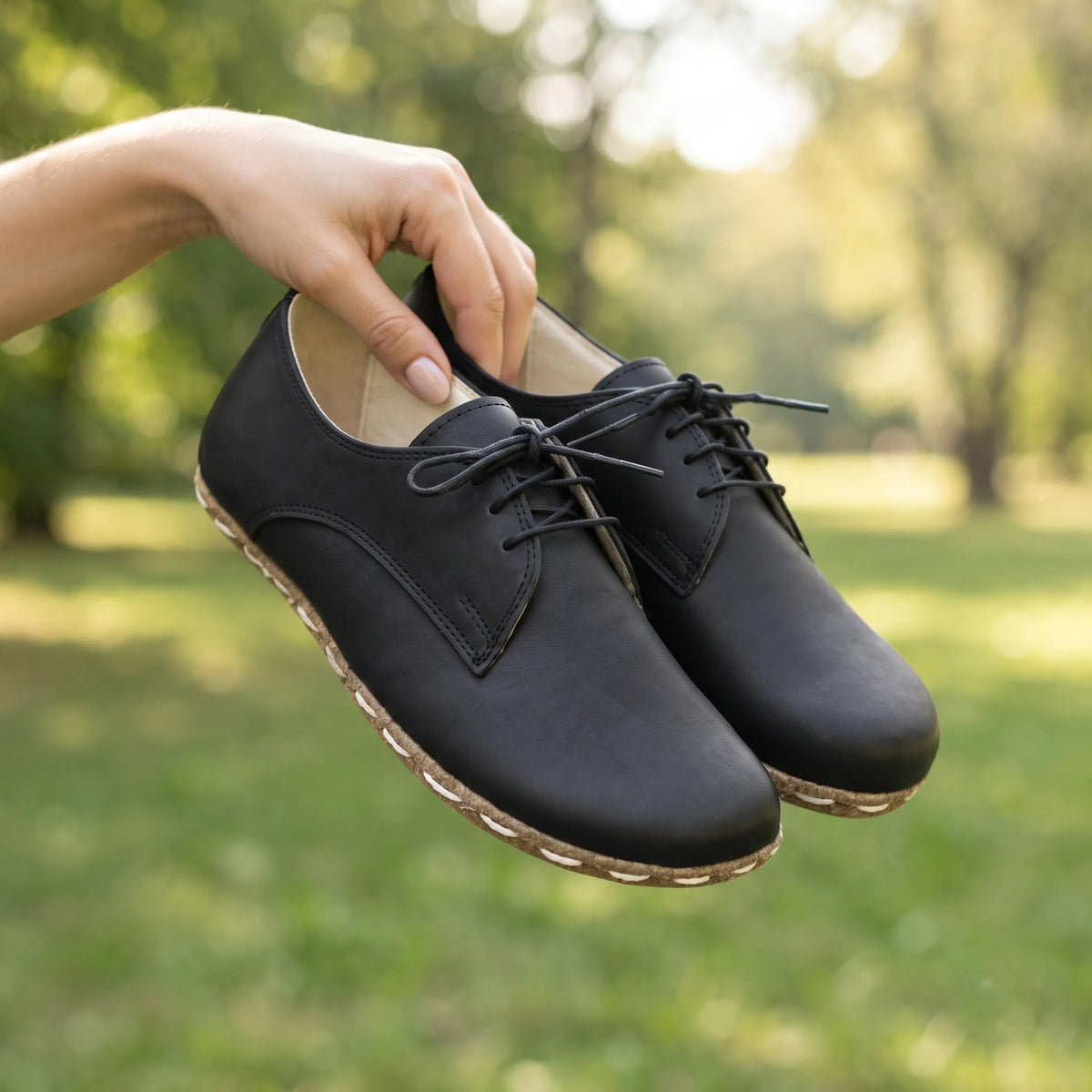 Smooth Barefoot Oxford Shoes — Leather Sole – Black