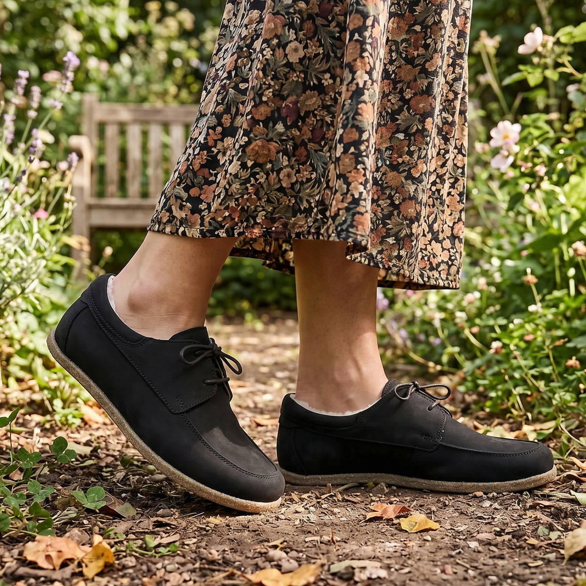 Nubuck Barefoot Laces Penny Loafer Shoes – Classic Sole — Leather Sole – Black