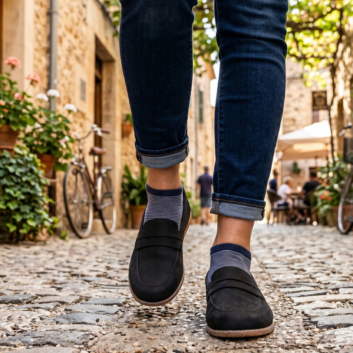 Nubuck Barefoot Penny Loafer Shoes – Classic Sole — Leather Sole – Black