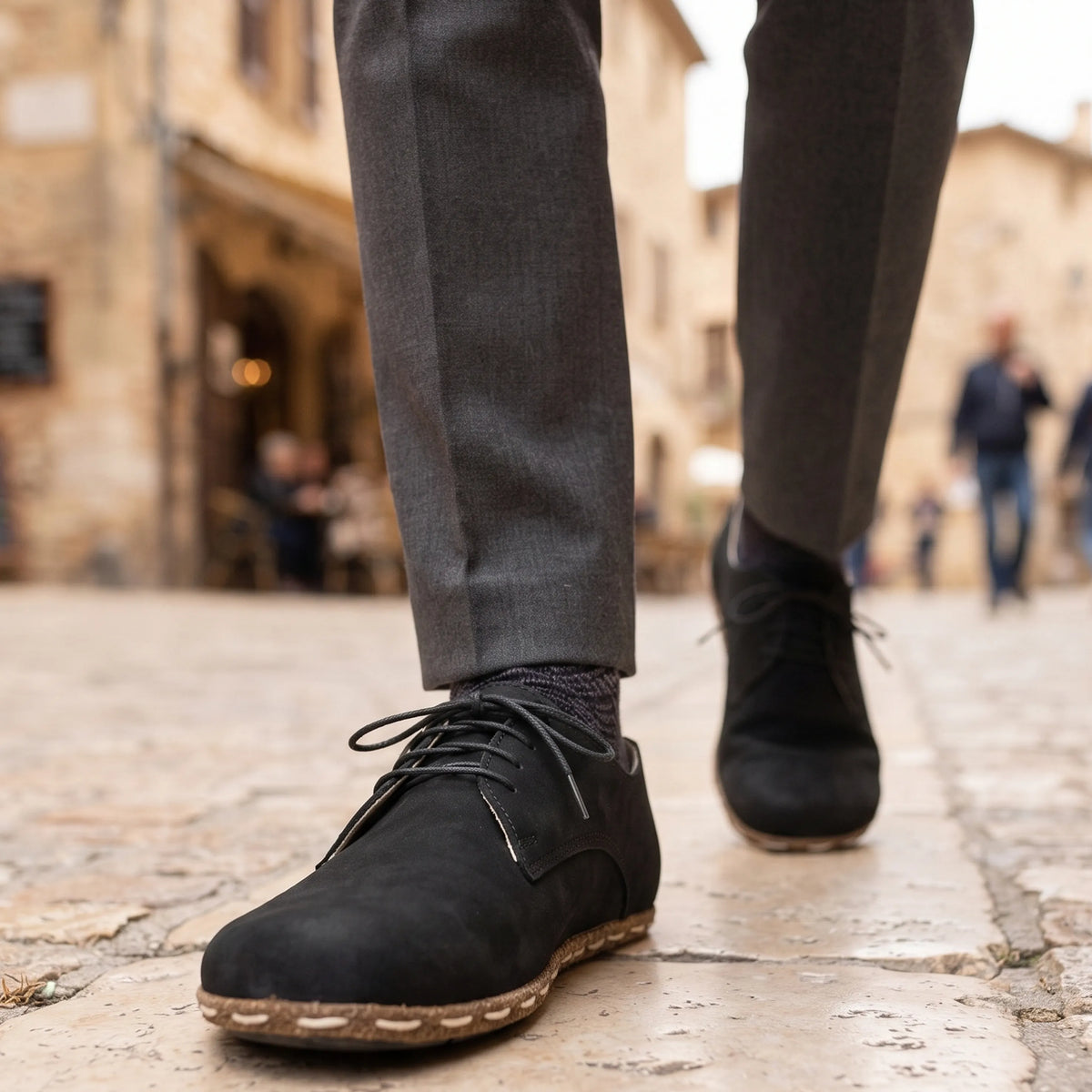 Nubuck Barefoot Oxford Shoes — Leather Sole – Black