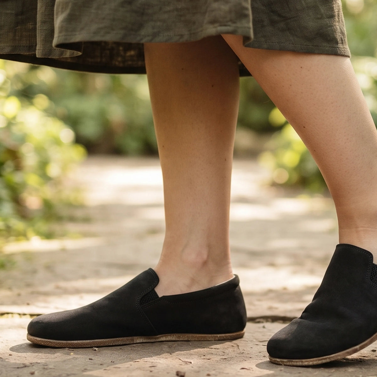 Nubuck Barefoot Slip-On Shoes – Classic Sole — Leather Sole – Black