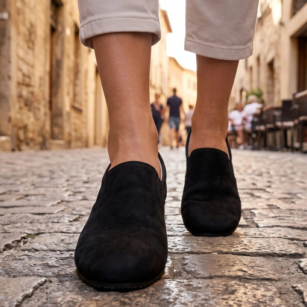 Nubuck Barefoot Slip-On Shoes – Rubber Sole – Black