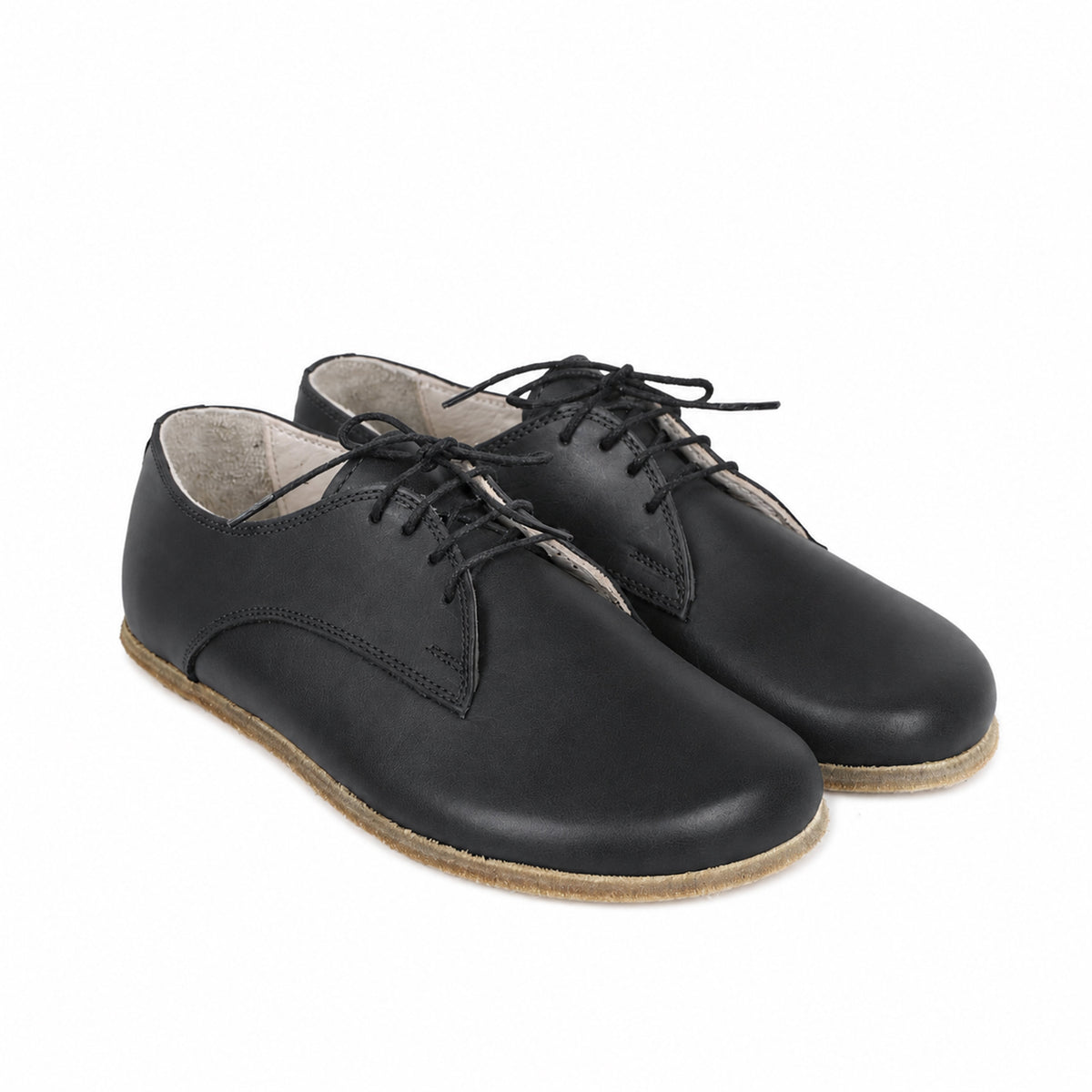 Smooth Barefoot Oxford Shoes – Classic Sole — Leather Sole – Black