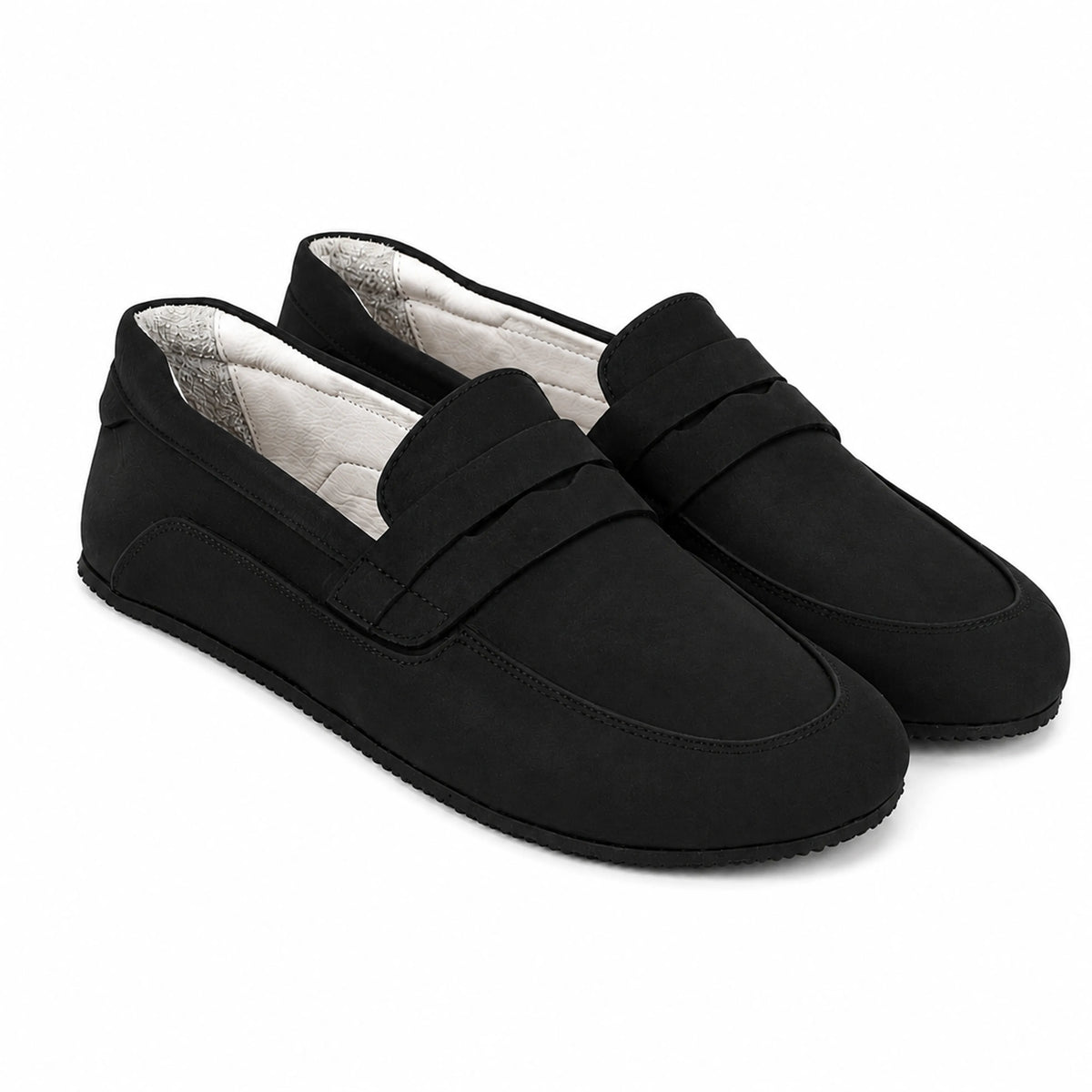 Nubuck Barefoot Penny Loafer Shoes – Rubber Sole – Black