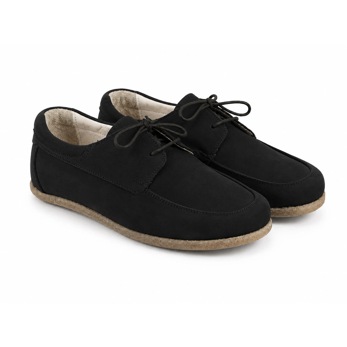 Nubuck Barefoot Laces Penny Loafer Shoes – Classic Sole — Leather Sole – Black