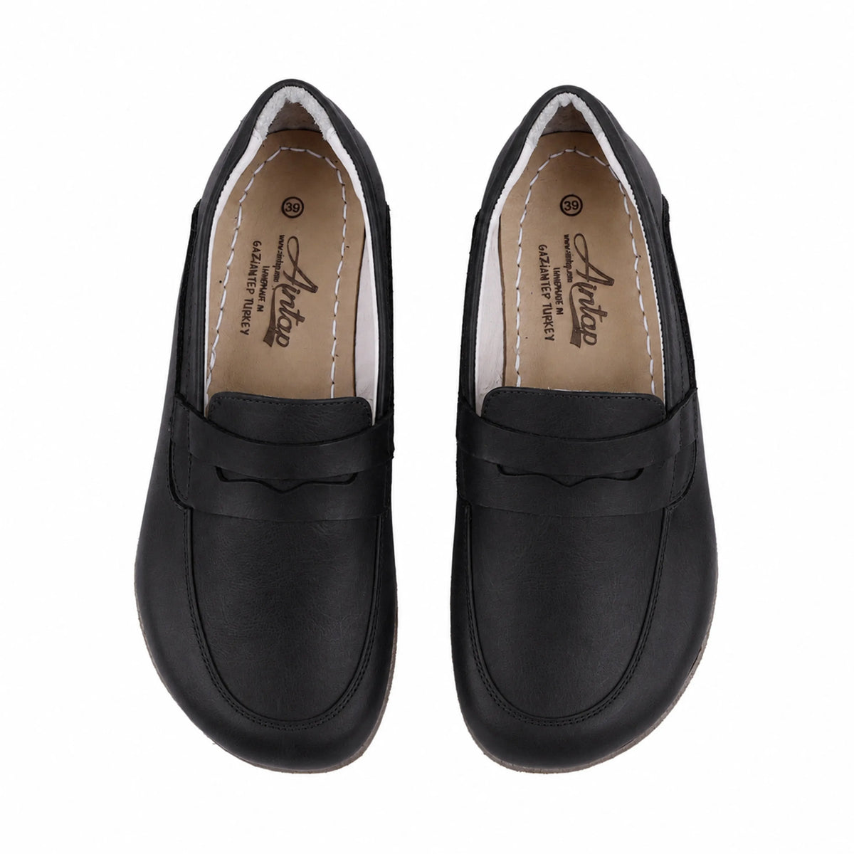Smooth Barefoot Penny Loafer Shoes – Classic Sole — Leather Sole – Black