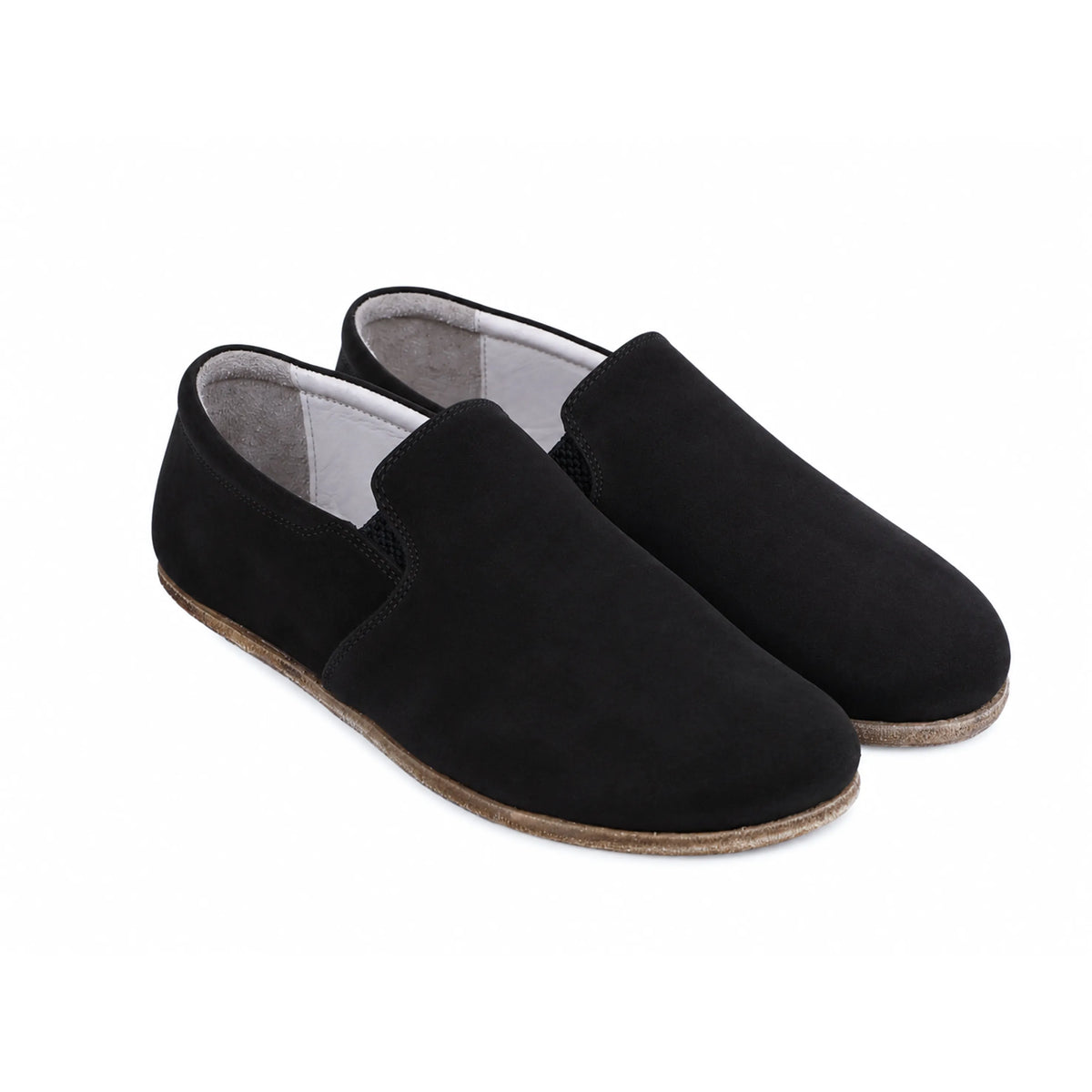Nubuck Barefoot Slip-On Shoes – Classic Sole — Leather Sole – Black