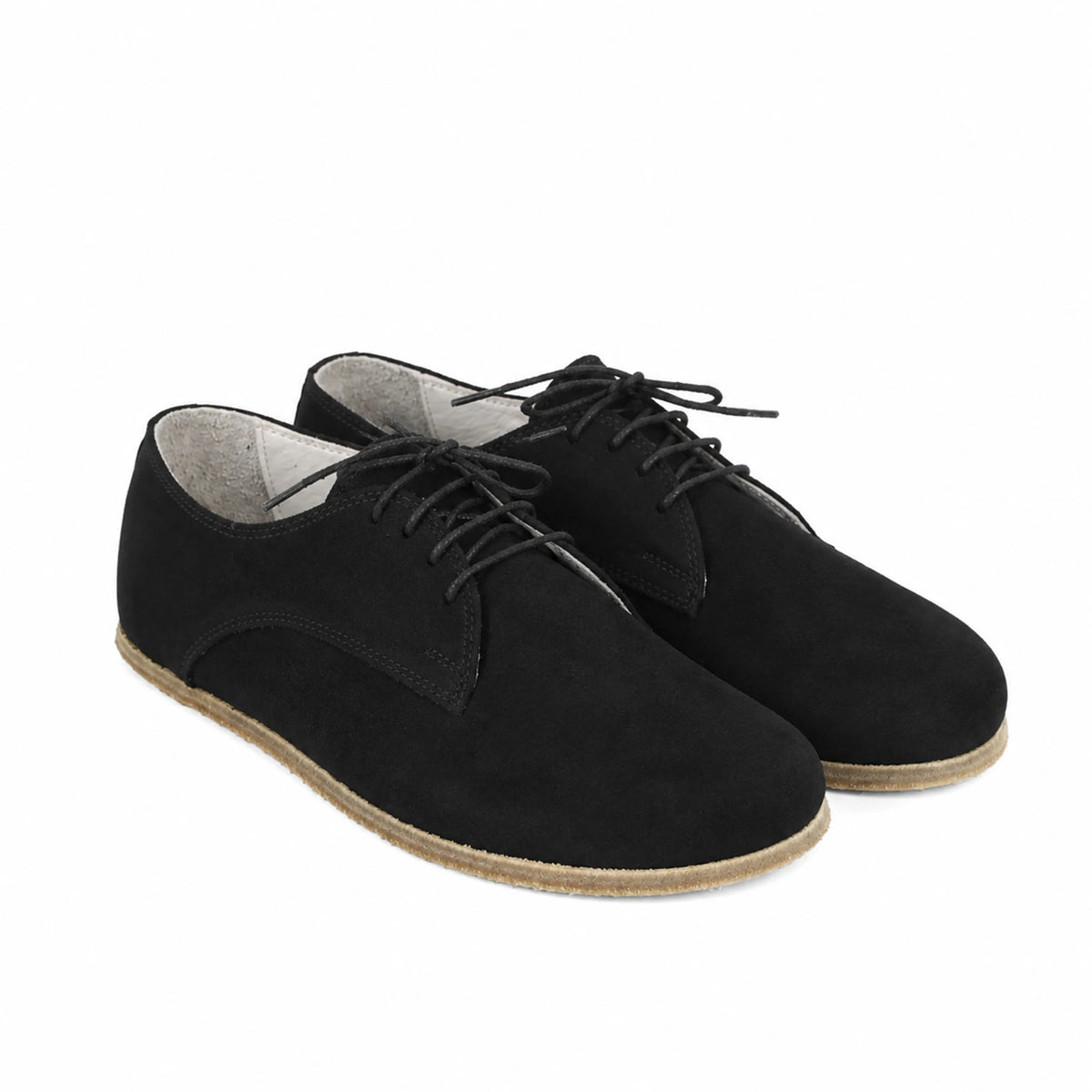Nubuck Barefoot Oxford Shoes – Classic Sole — Leather Sole – Black