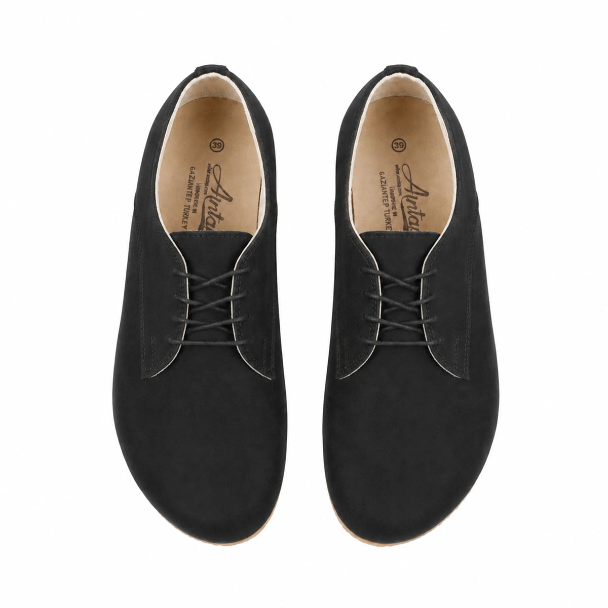 Nubuck Barefoot Oxford Shoes — Leather Sole – Black