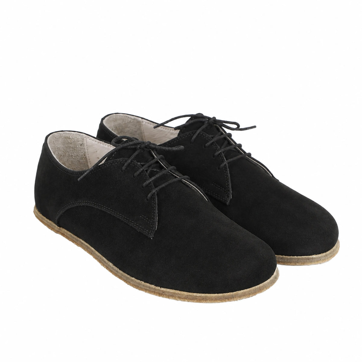 Suede Barefoot Oxford Shoes – Classic Sole — Leather Sole – Black