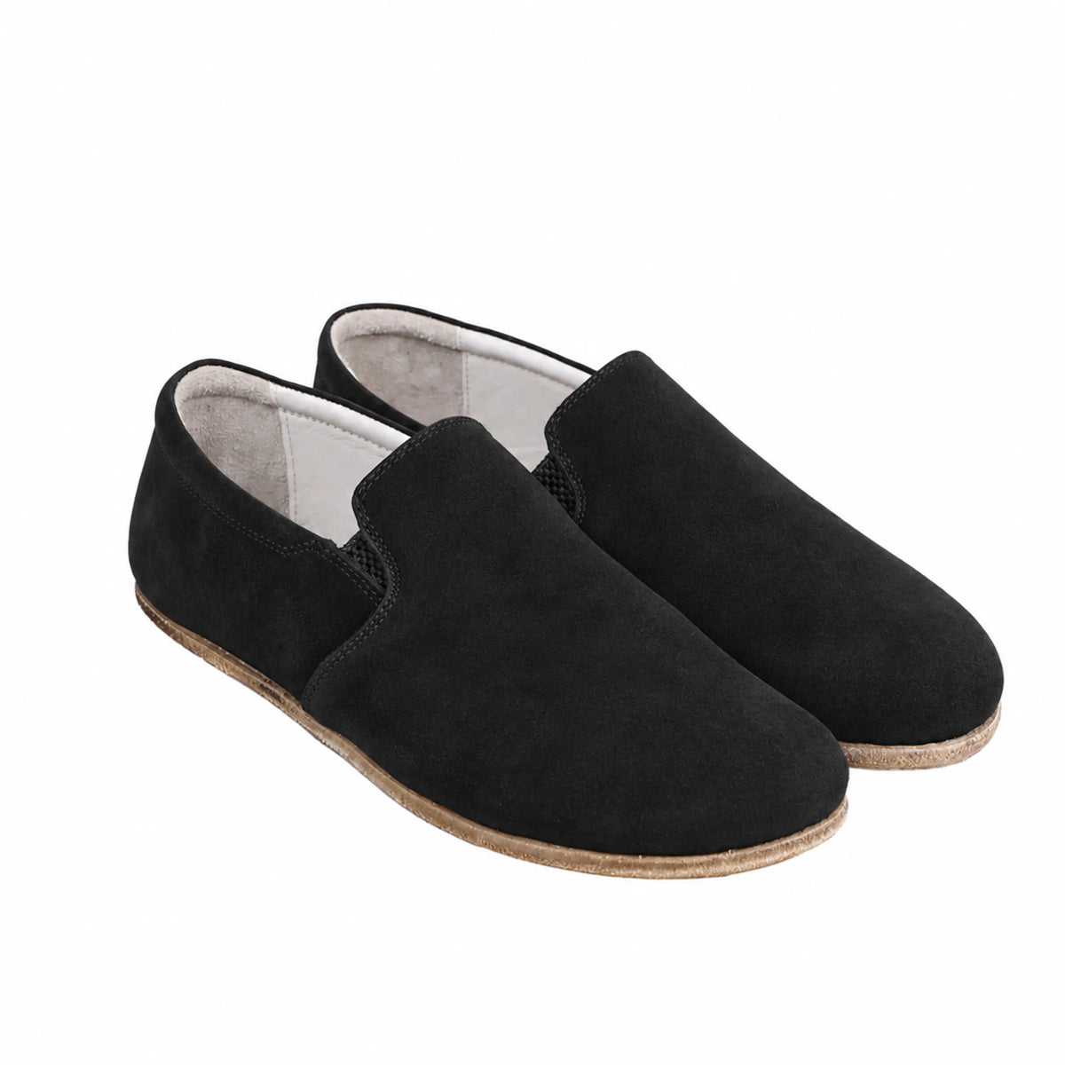 Suede Barefoot Slip-On Shoes – Classic Sole — Leather Sole – Black