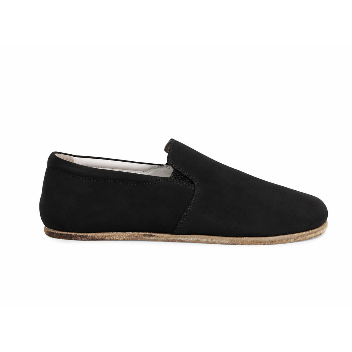 Nubuck Barefoot Slip-On Shoes – Classic Sole — Leather Sole – Black
