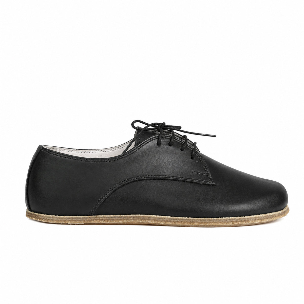 Smooth Barefoot Oxford Shoes – Classic Sole — Leather Sole – Black