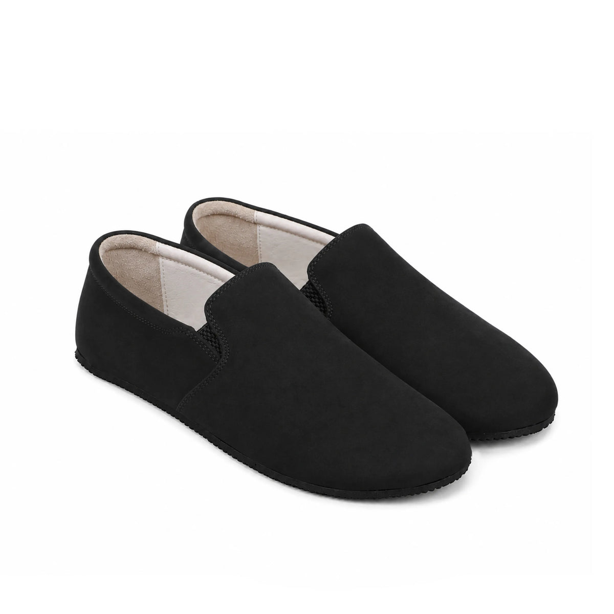Nubuck Barefoot Slip-On Shoes – Rubber Sole – Black