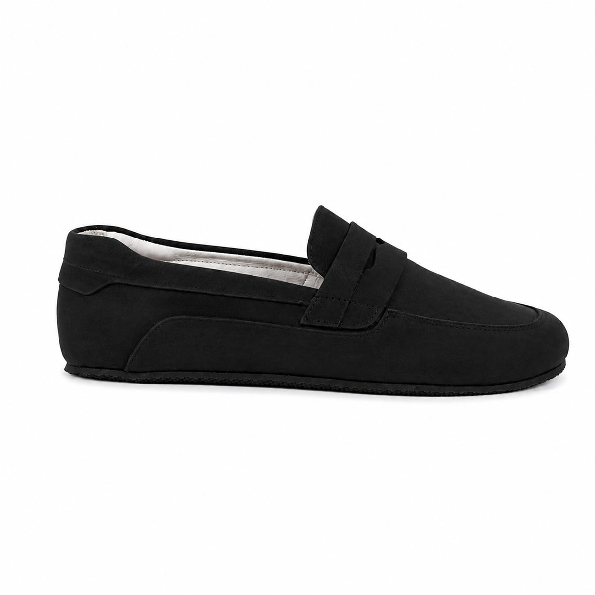 Nubuck Barefoot Penny Loafer Shoes – Rubber Sole – Black