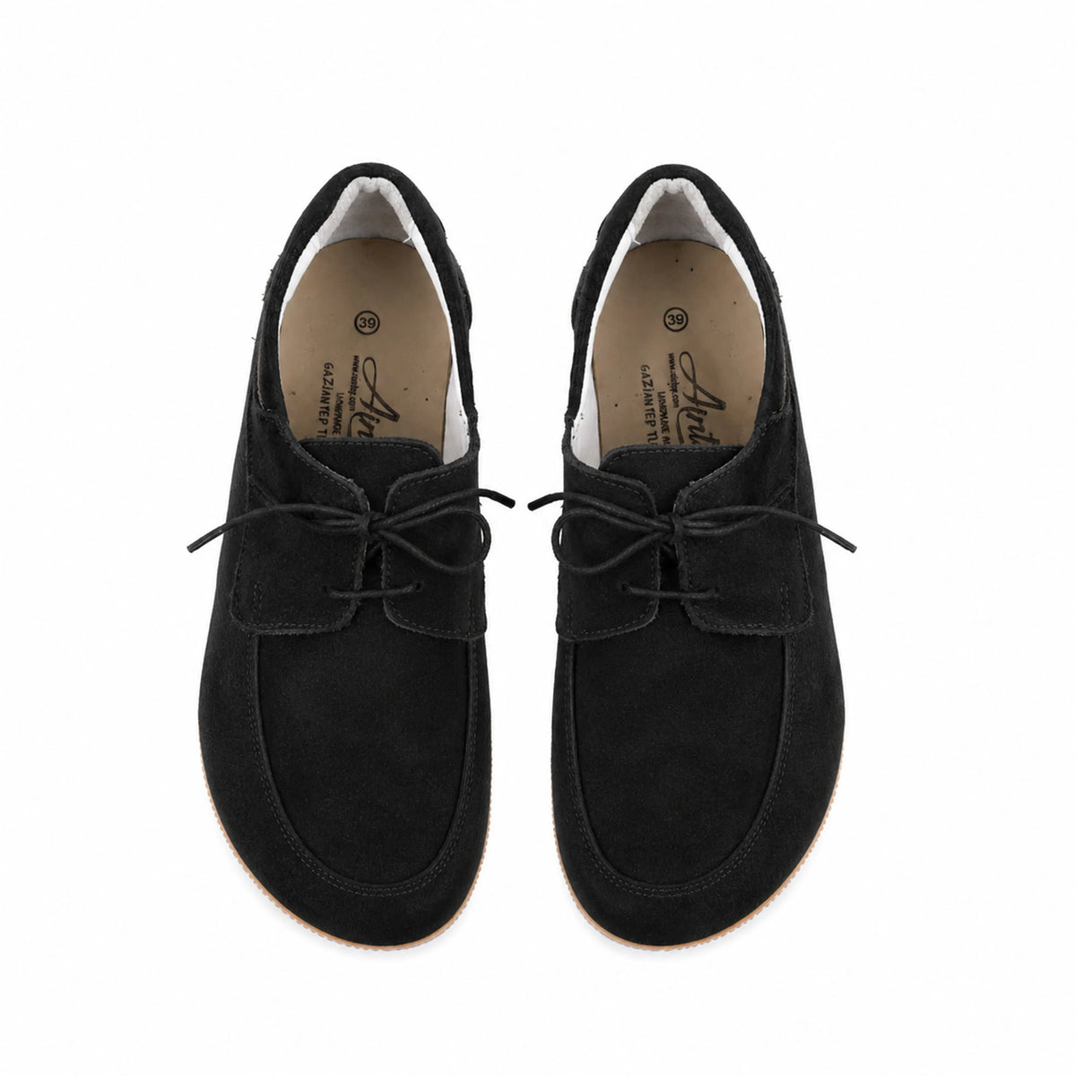 Suede Barefoot Laces Penny Loafer Shoes – Rubber Sole – Black