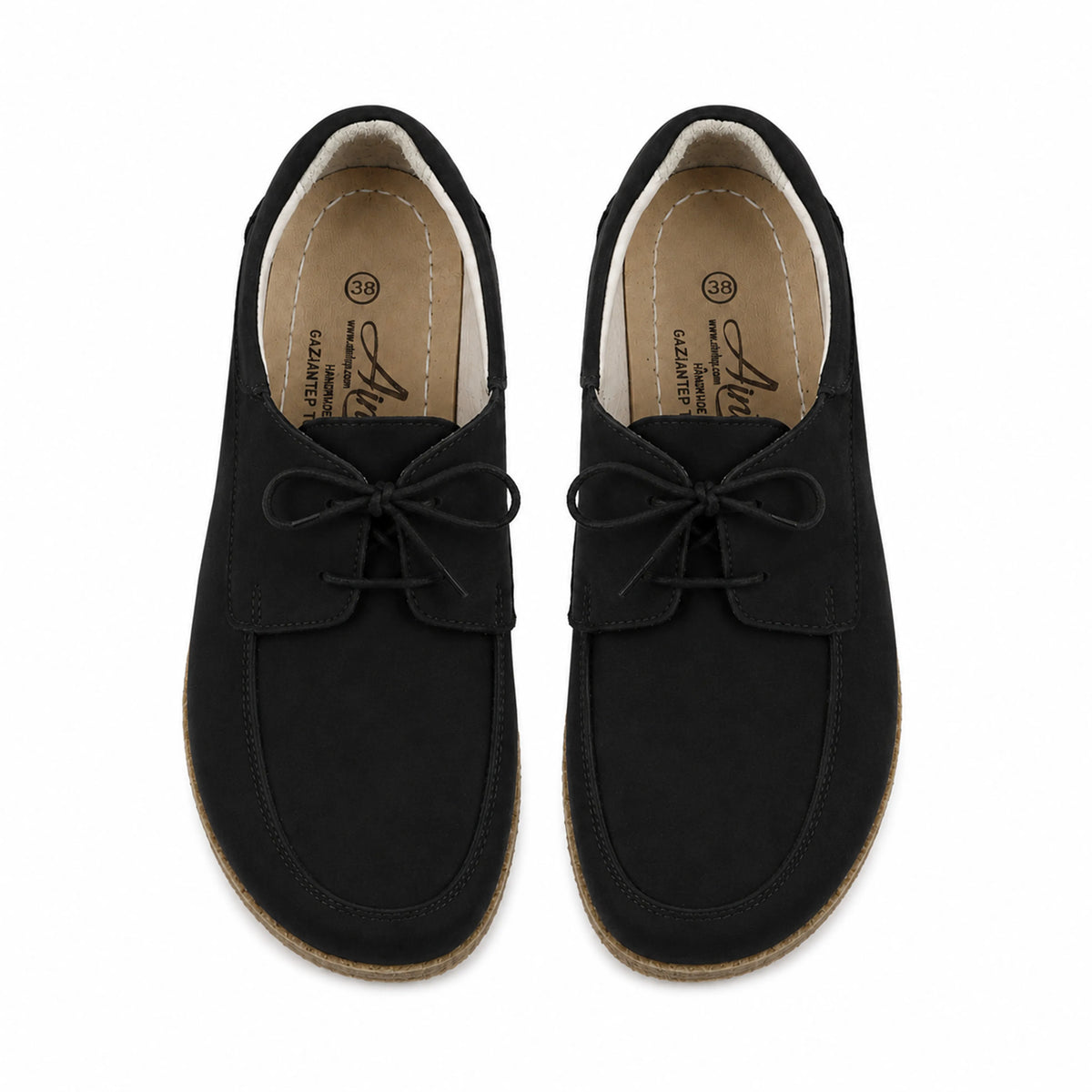 Nubuck Barefoot Laces Penny Loafer Shoes – Classic Sole — Leather Sole – Black