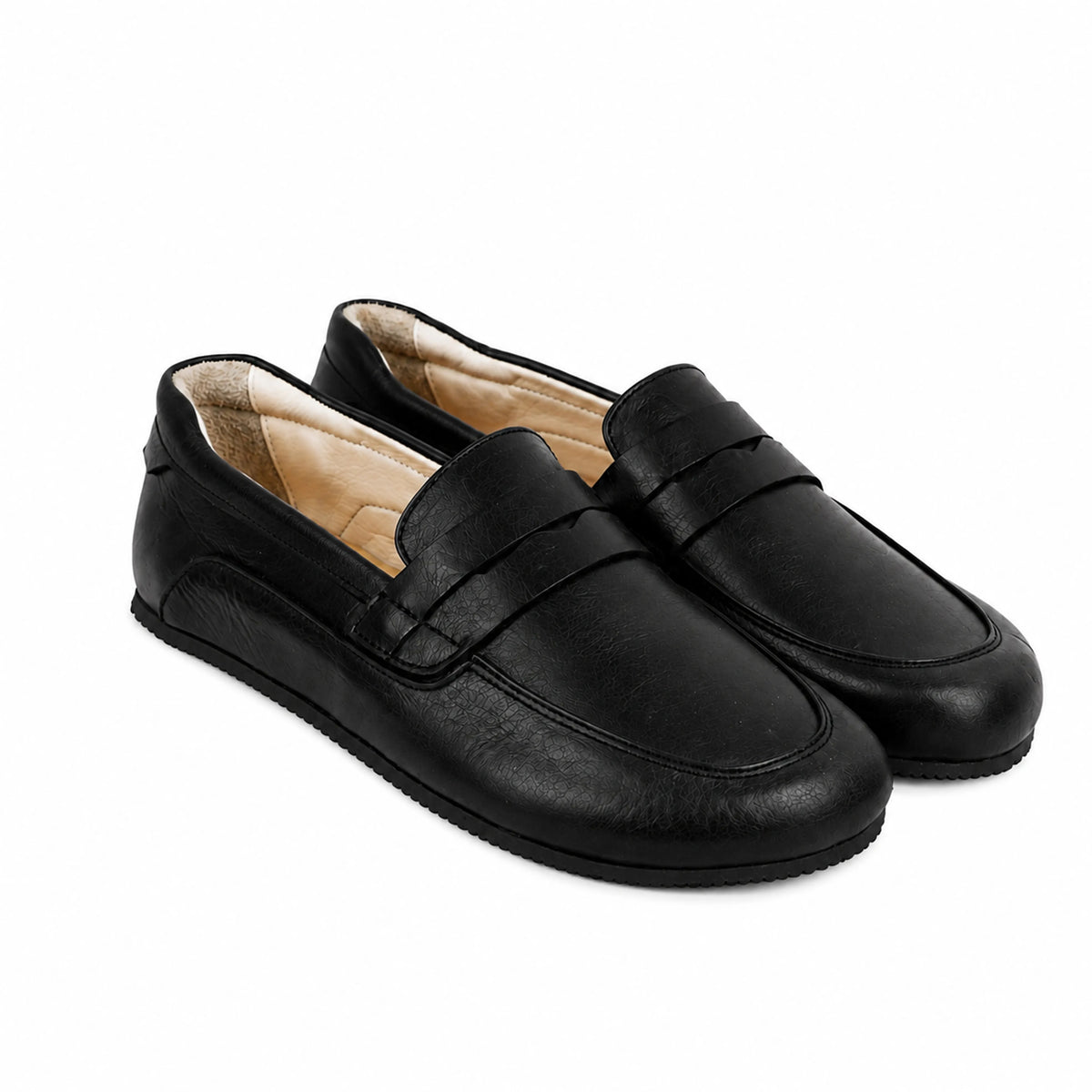 Smooth Barefoot Penny Loafer Shoes – Rubber Sole – Black