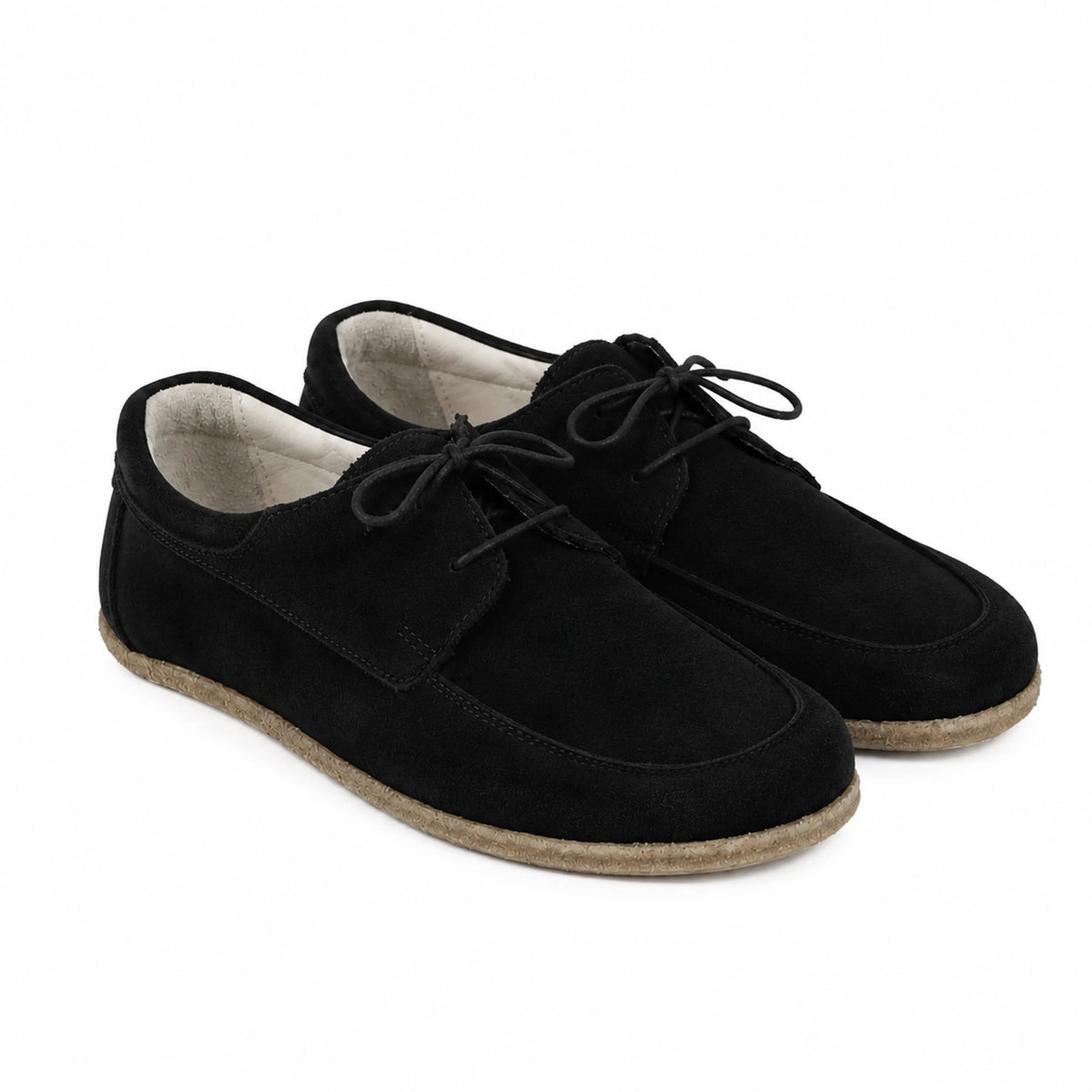 Suede Barefoot Laces Penny Loafer Shoes – Classic Sole — Leather Sole – Black