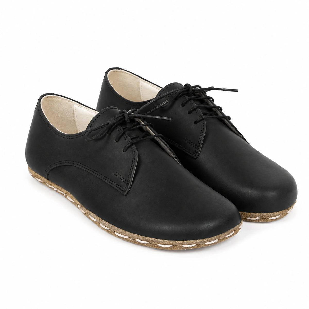 Smooth Barefoot Oxford Shoes — Leather Sole – Black