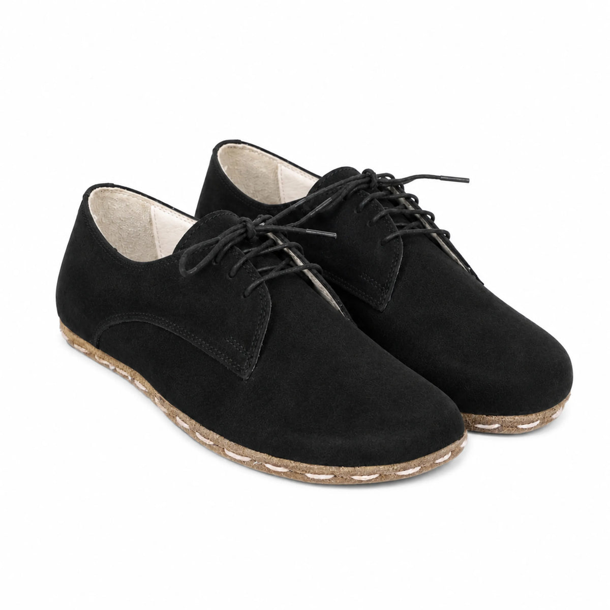 Suede Barefoot Oxford Shoes — Leather Sole – Black
