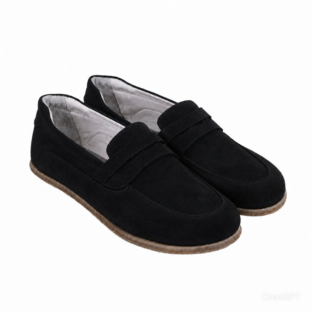Suede Barefoot Penny Loafer Shoes – Classic Sole — Leather Sole – Black