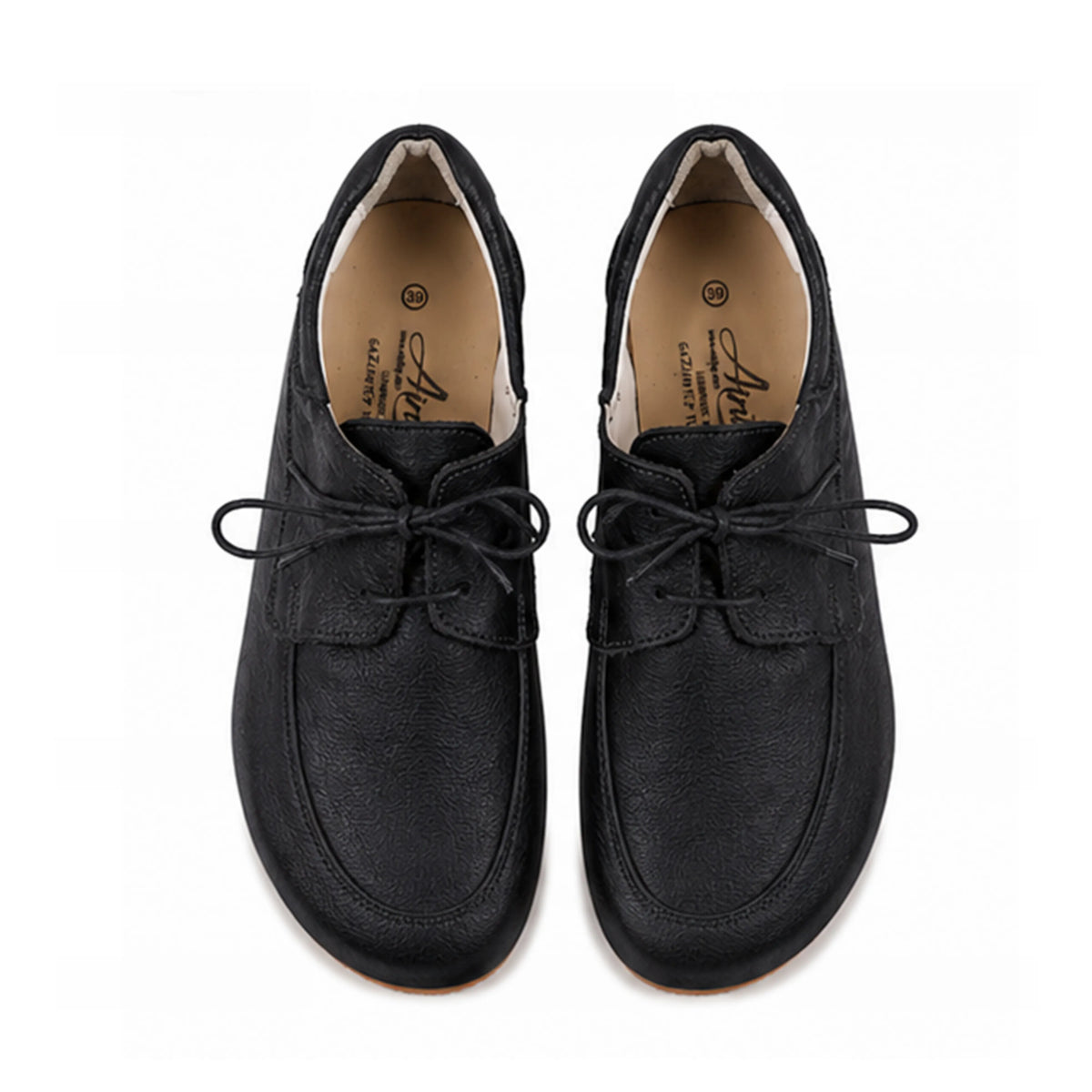 Smooth Barefoot Laces Penny Loafer Shoes – Rubber Sole – Black