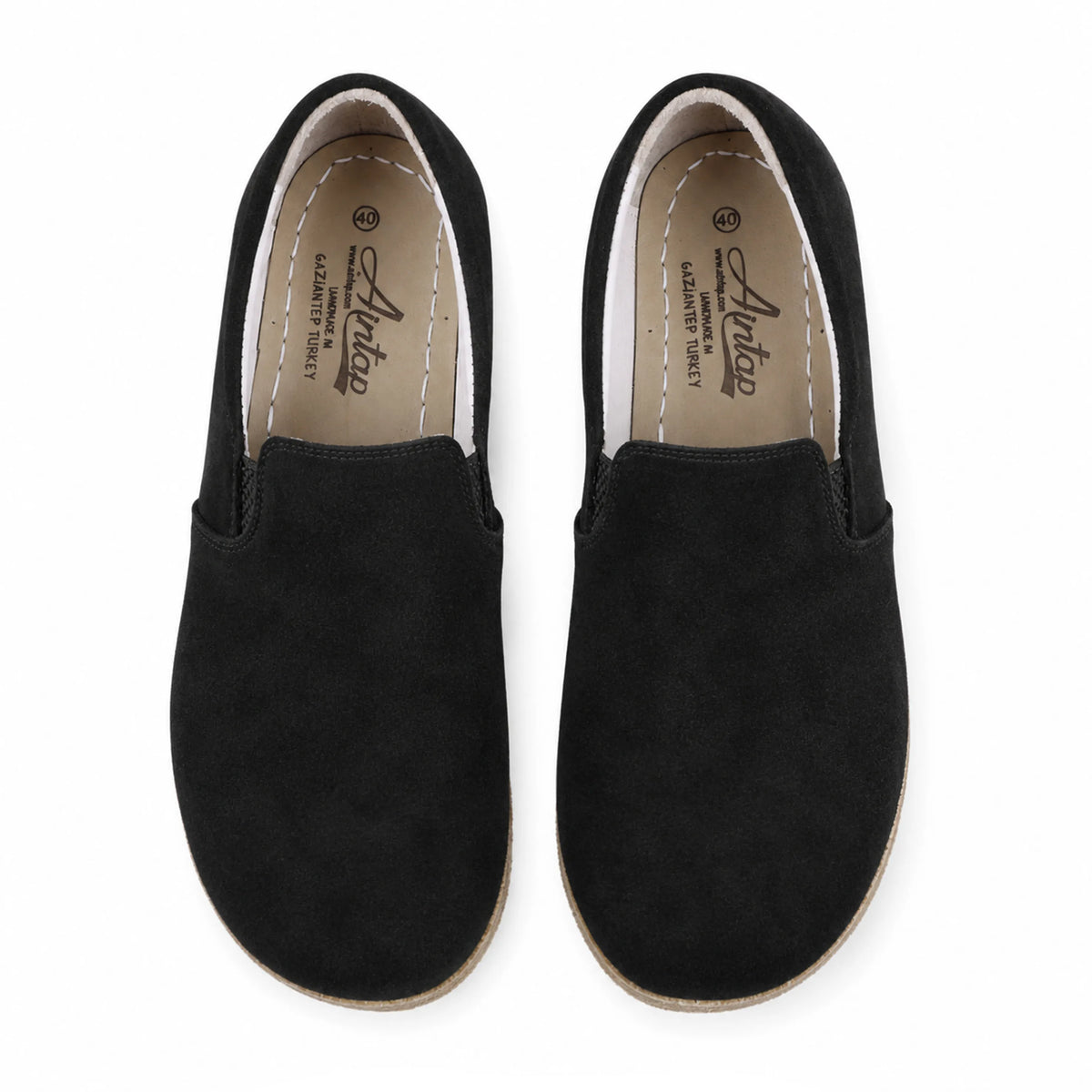 Suede Barefoot Slip-On Shoes – Classic Sole — Leather Sole – Black