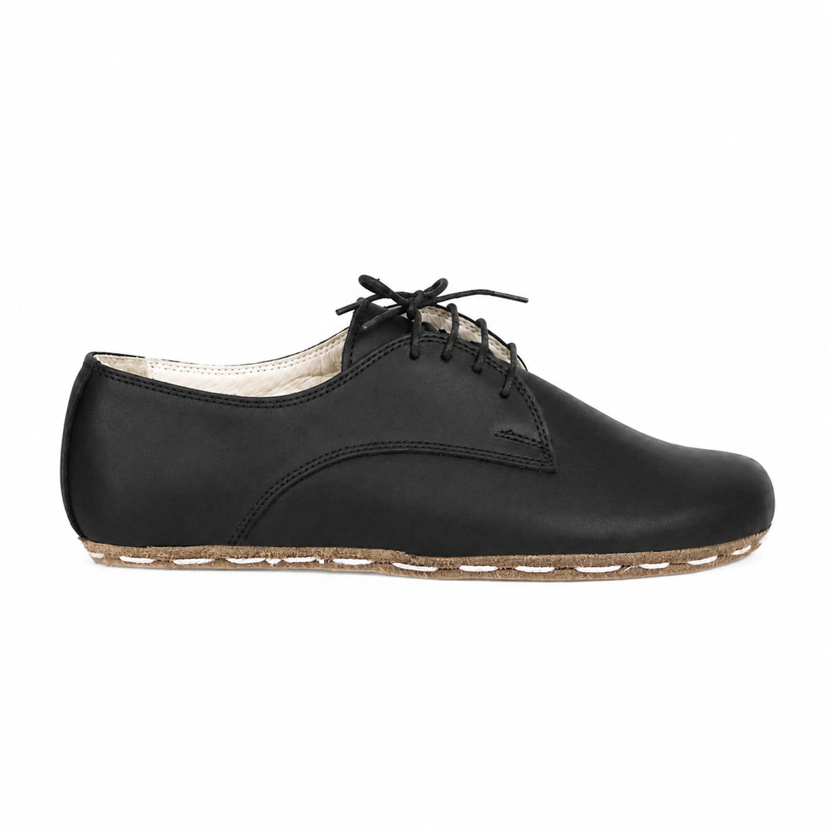 Smooth Barefoot Oxford Shoes — Leather Sole – Black