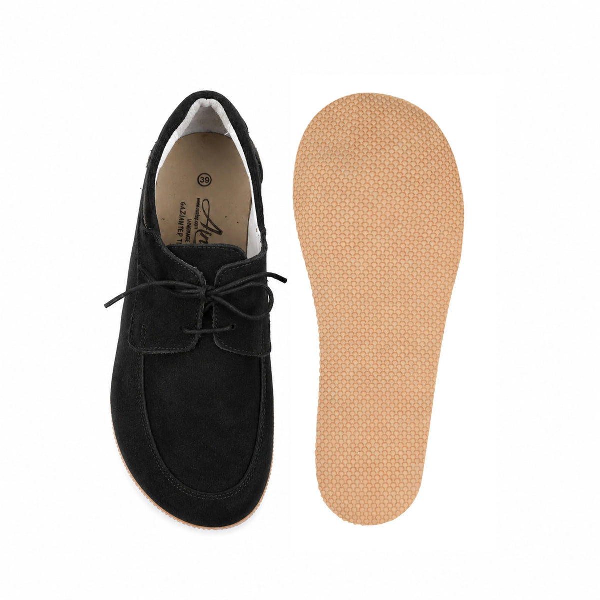 Suede Barefoot Laces Penny Loafer Shoes – Rubber Sole – Black