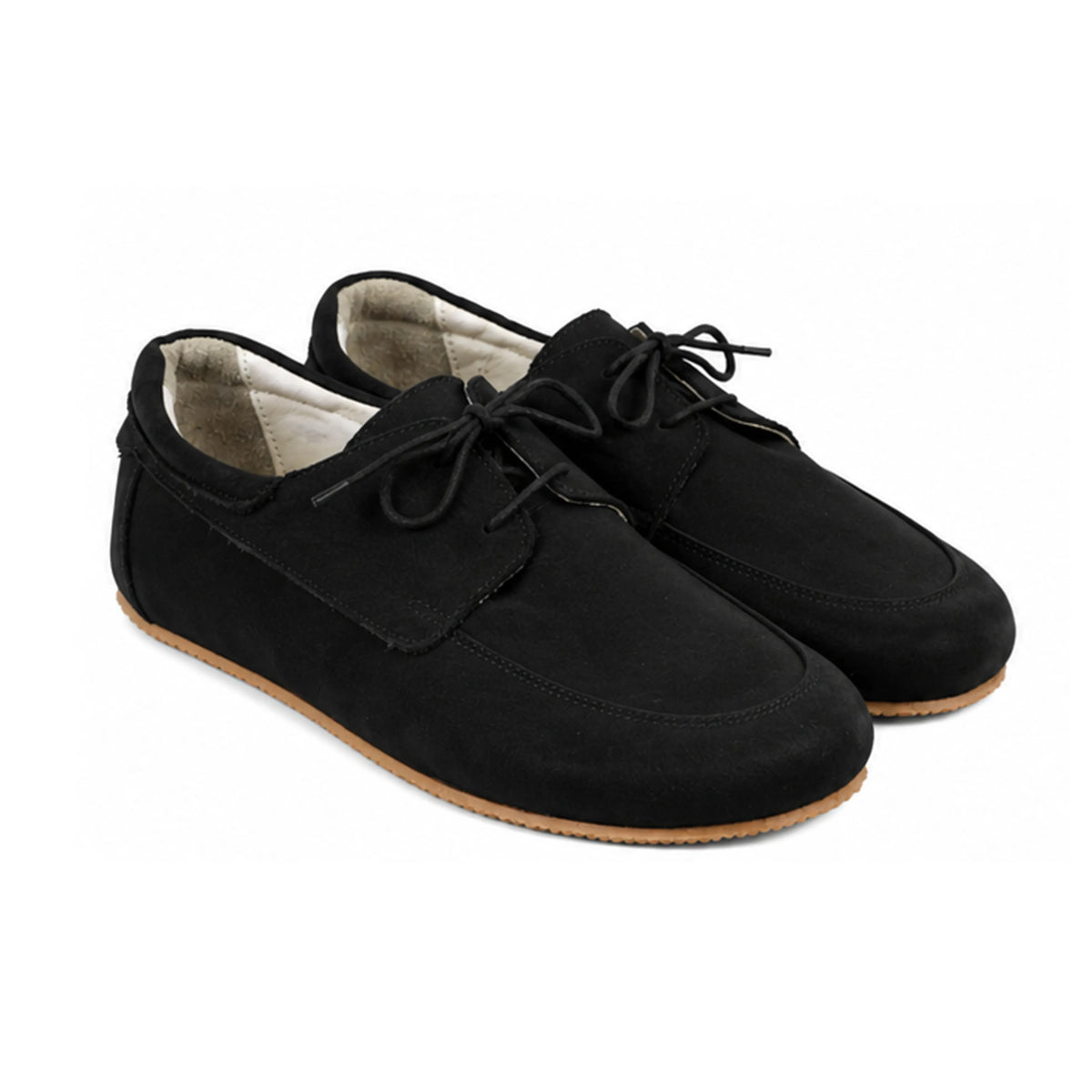 Nubuck Barefoot Laces Penny Loafer Shoes – Rubber Sole – Black