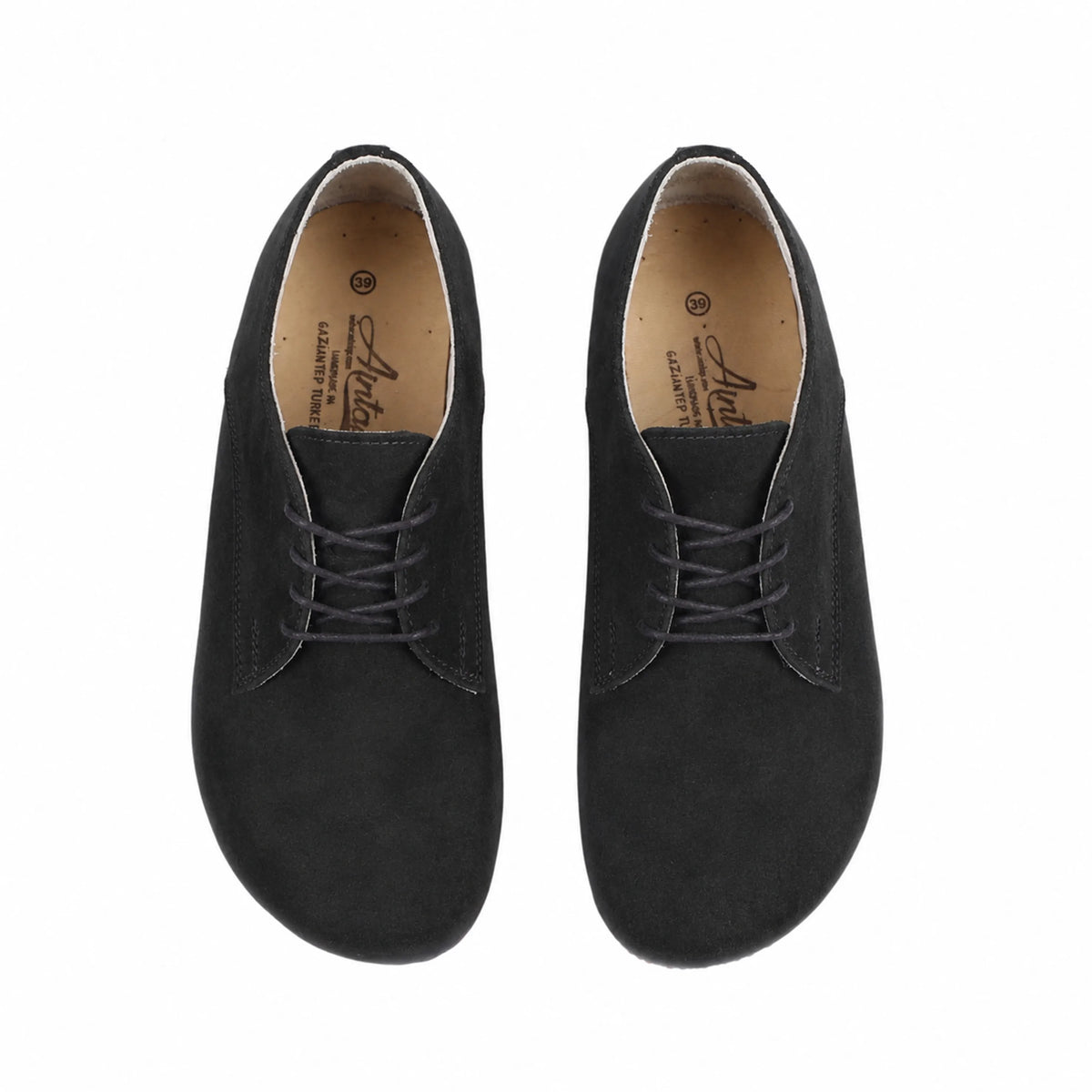 Nubuck Barefoot Oxford Shoes – Classic Sole — Leather Sole – Black