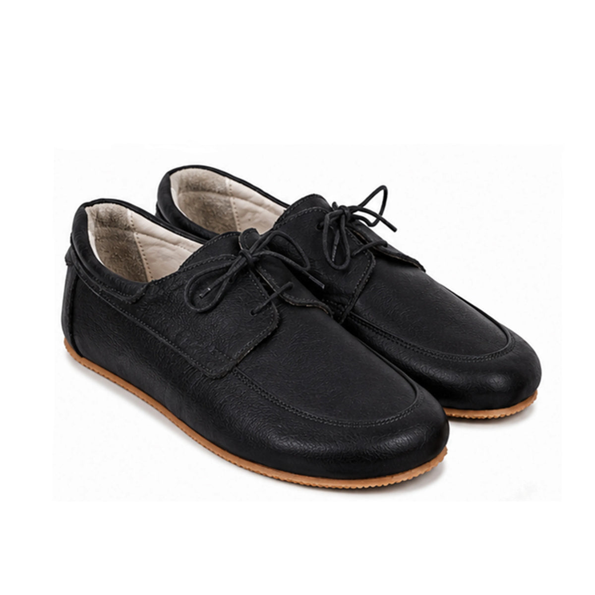 Smooth Barefoot Laces Penny Loafer Shoes – Rubber Sole – Black