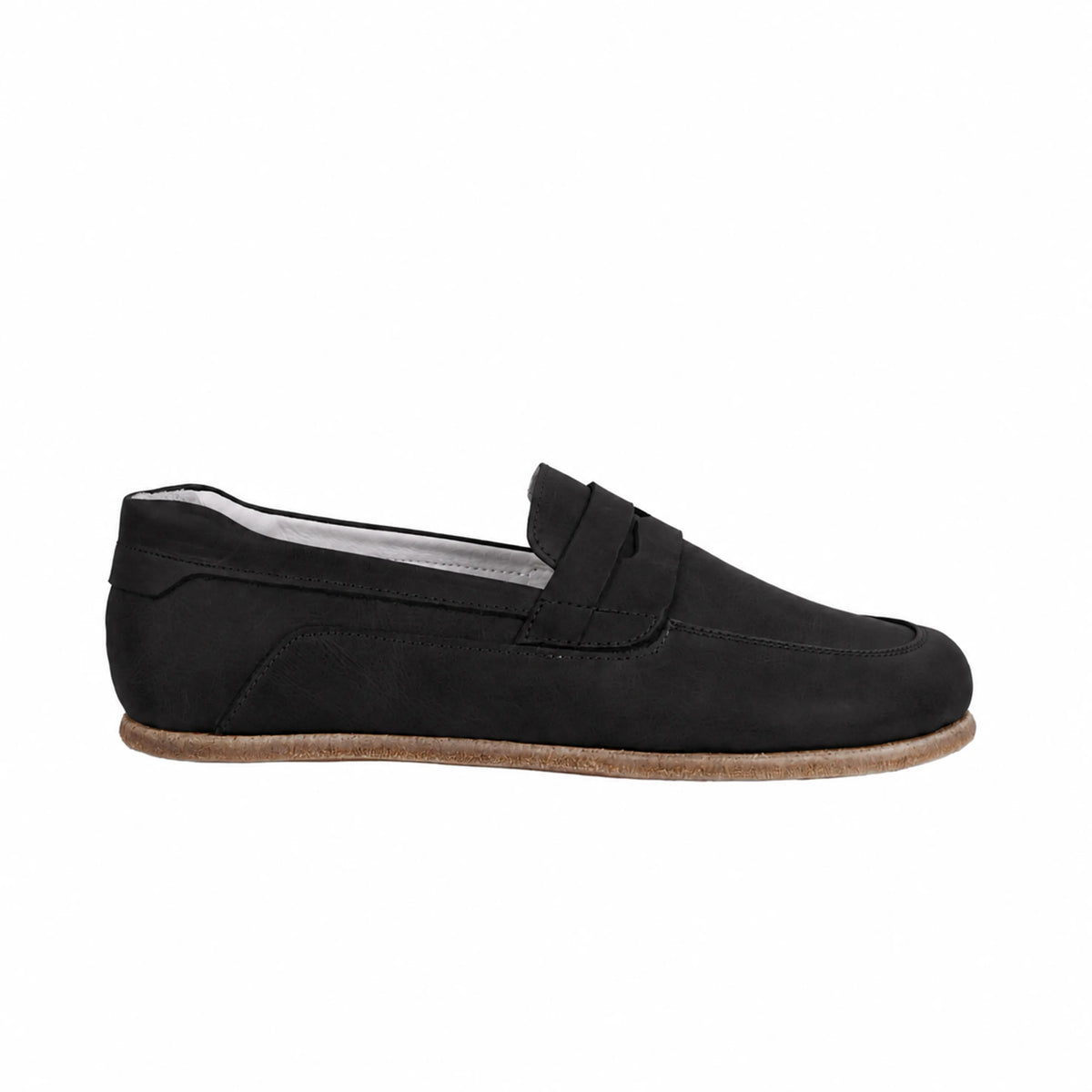 Nubuck Barefoot Penny Loafer Shoes – Classic Sole — Leather Sole – Black