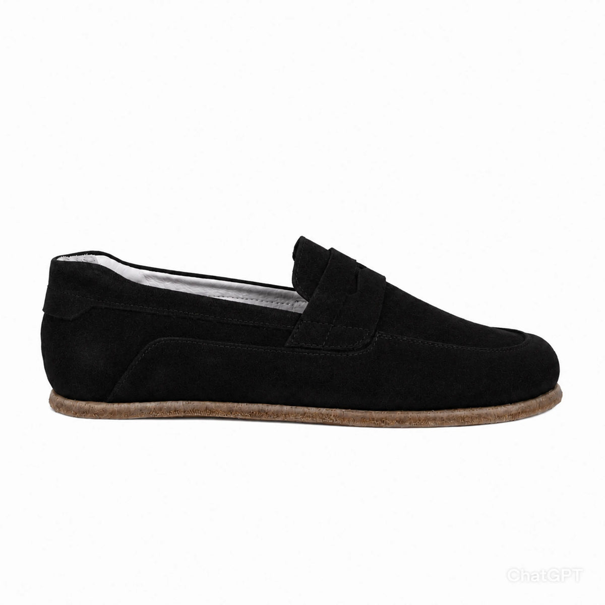 Suede Barefoot Penny Loafer Shoes – Classic Sole — Leather Sole – Black