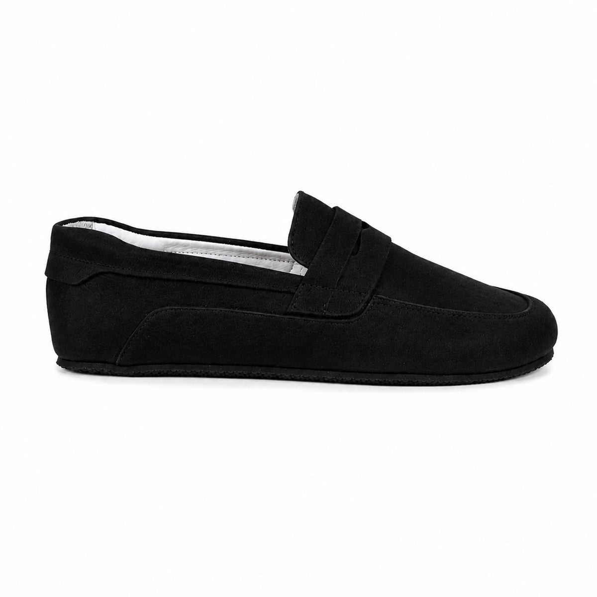 Suede Barefoot Penny Loafer Shoes – Rubber Sole – Black
