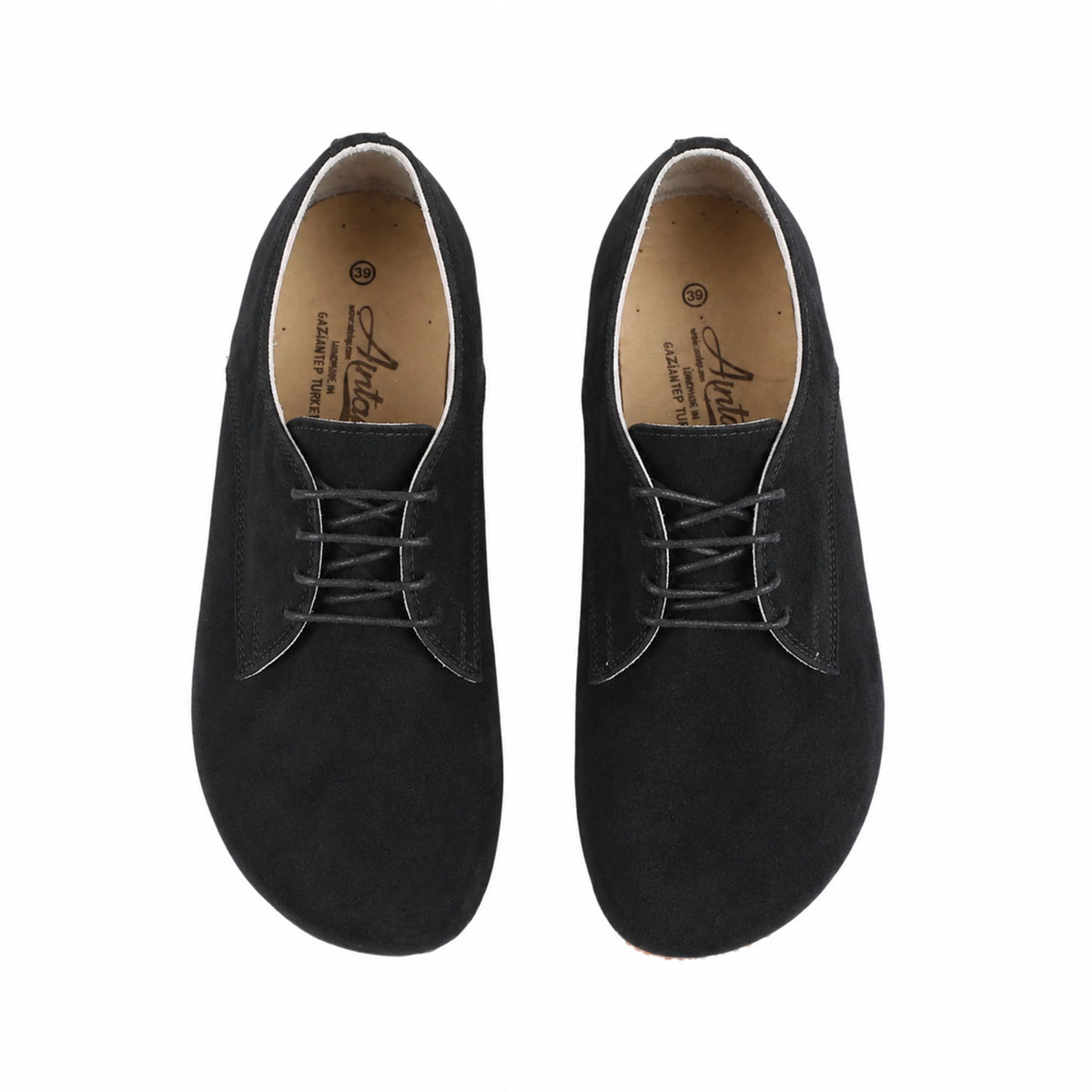 Suede Barefoot Oxford Shoes – Classic Sole — Leather Sole – Black
