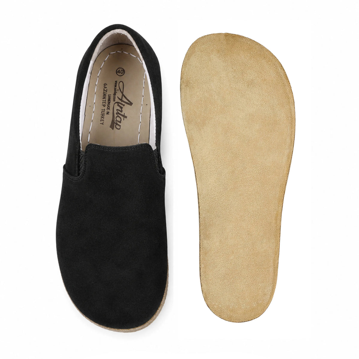 Suede Barefoot Slip-On Shoes – Classic Sole — Leather Sole – Black