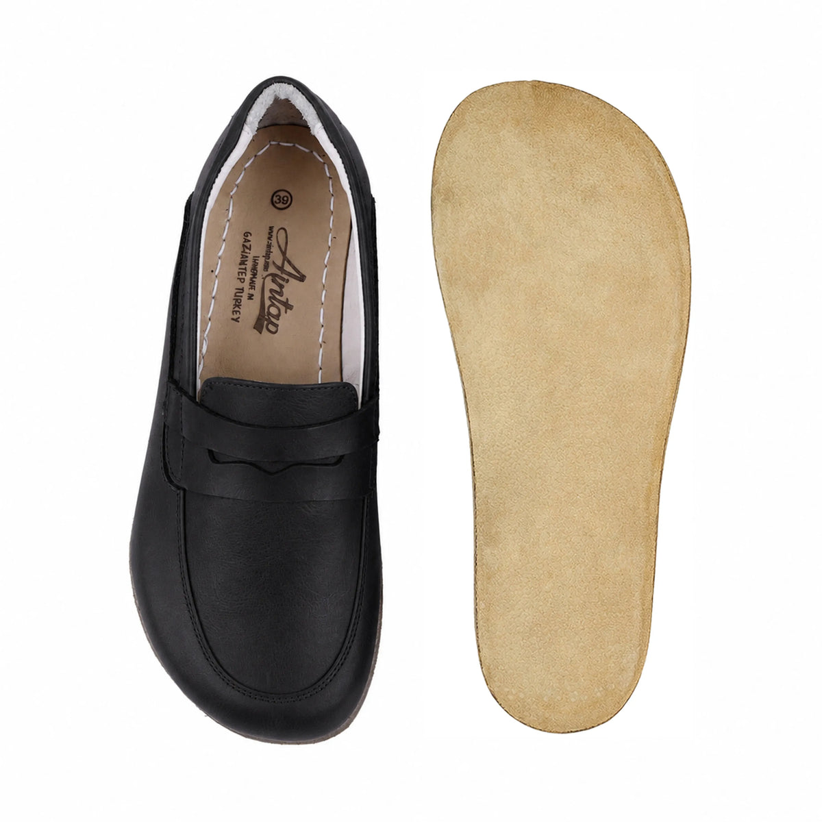 Smooth Barefoot Penny Loafer Shoes – Classic Sole — Leather Sole – Black