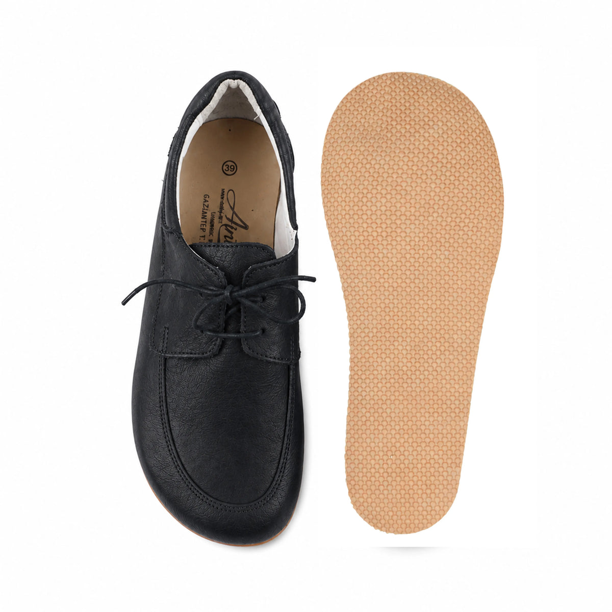 Crazy Barefoot Laces Penny Loafer Shoes – Rubber Sole – Black