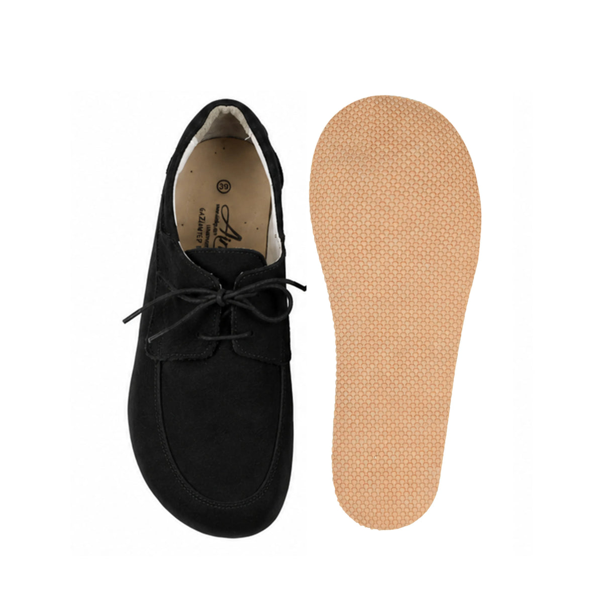 Nubuck Barefoot Laces Penny Loafer Shoes – Rubber Sole – Black